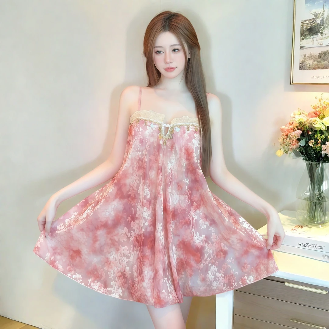 带胸垫性感吊带睡裙夏季女士款爆款2025新款轻薄宽松度假风家居服