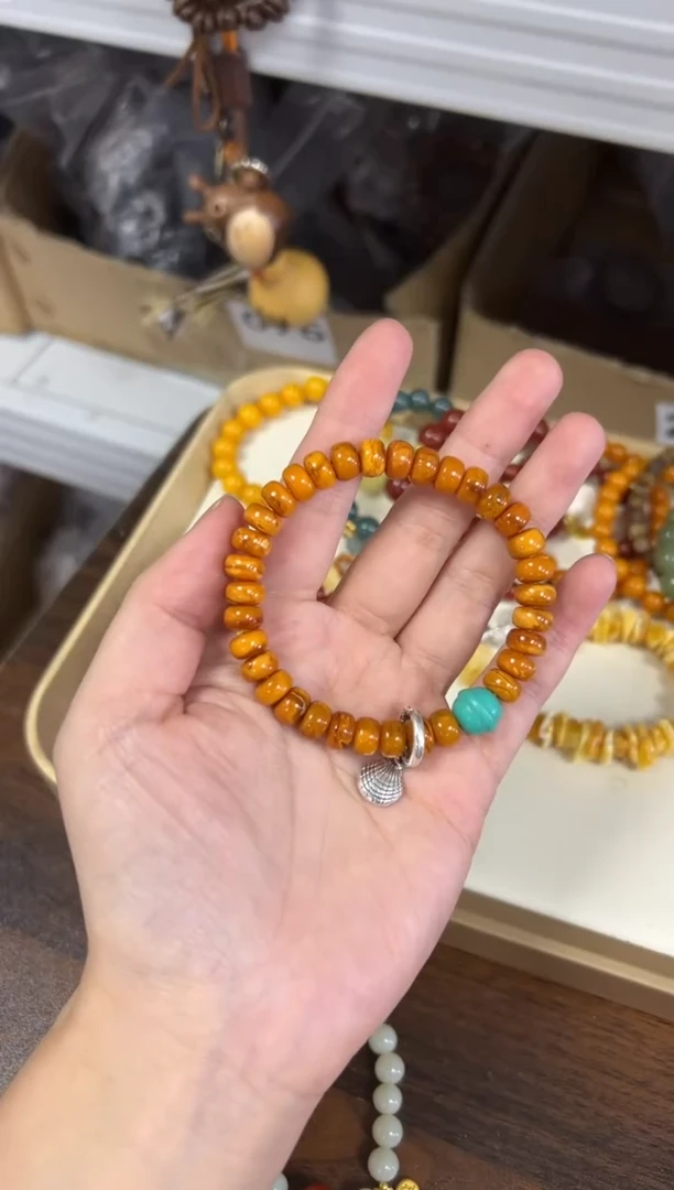 未镶嵌蜜蜡手链老蜜蜡风化纹算盘珠款手链[1201]