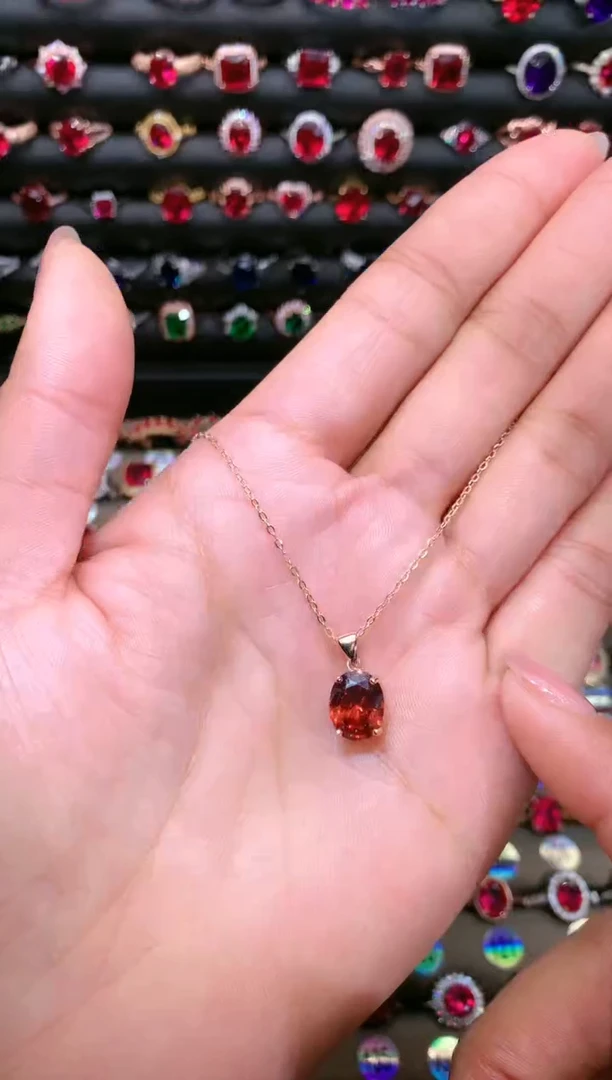 【闪购商品】石榴石吊坠(赠链)银S925镶嵌810玫瑰金