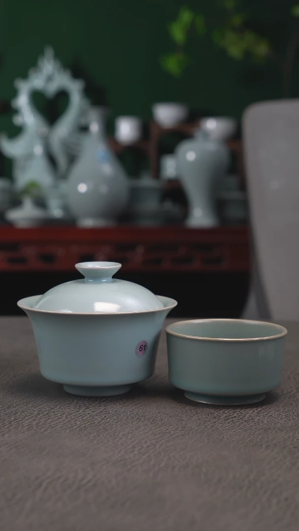 天蓝釉马蹄两才盖碗精品送主人杯-二