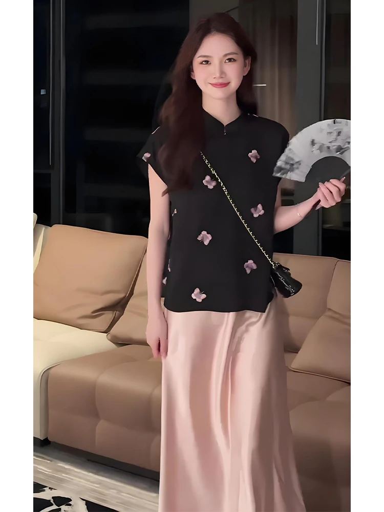 夏日绝美套装2025新款气质新中式立领贵气上衣绝美半身裙小个子女