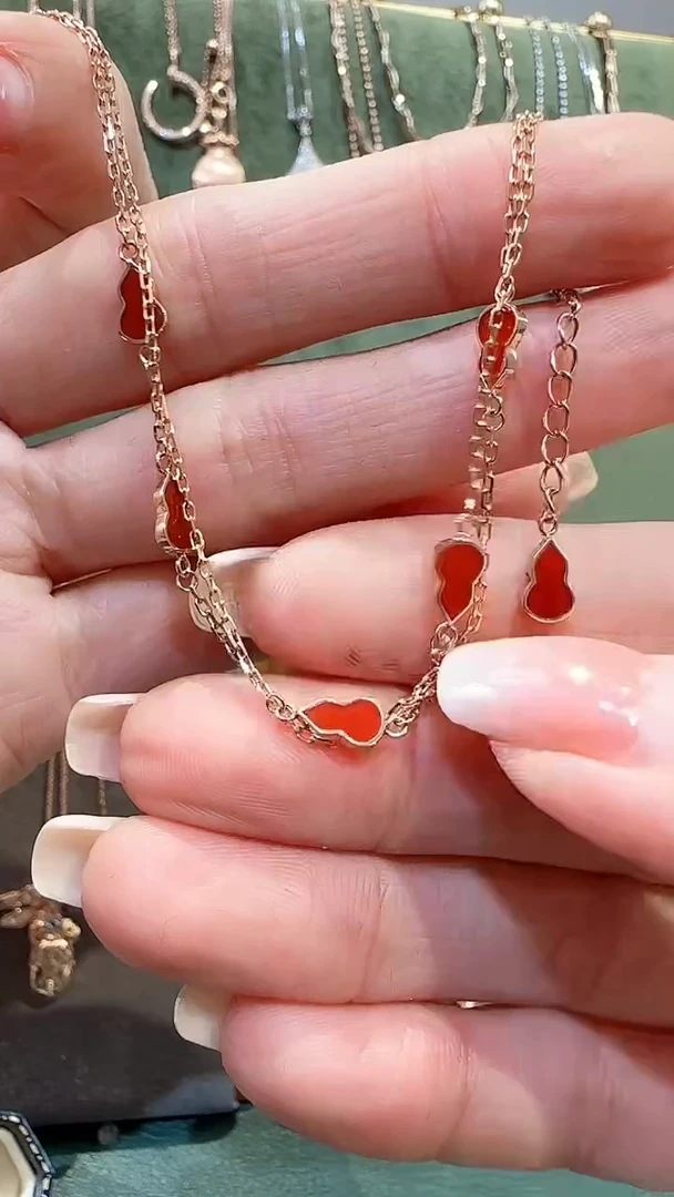 【闪购商品】玛瑙/玉髓手链18K金镶嵌18K金6福葫芦手链
