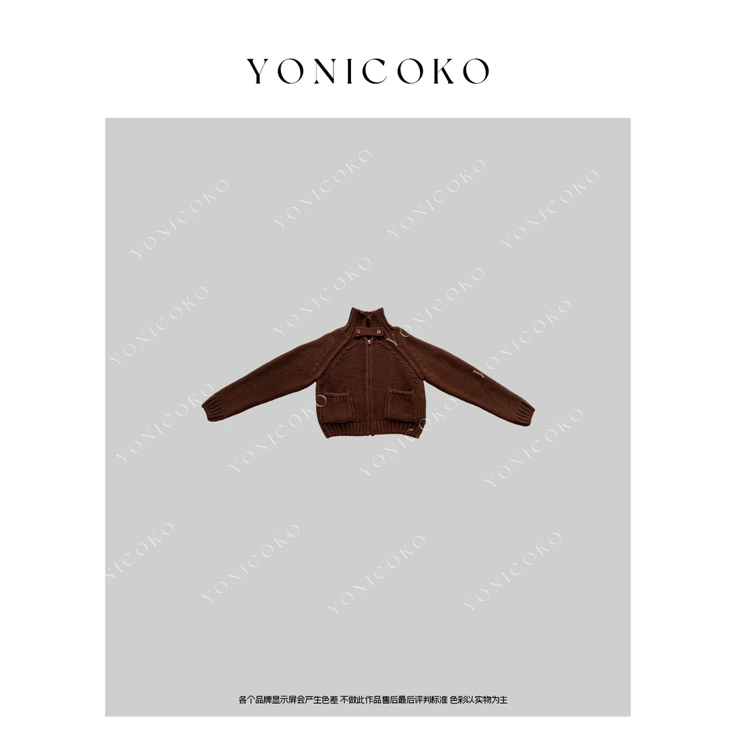 【Yoni Coko】咖色红棕拉链开衫外套秋冬长袖针织衫 YS23058
