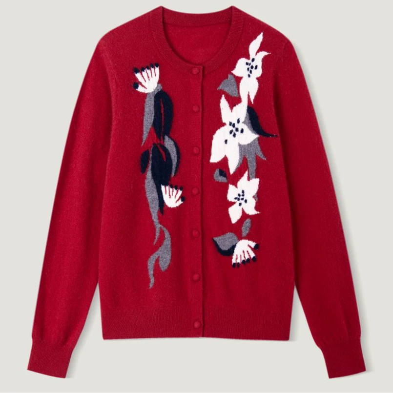 King Deer/鹿王秋冬新款女式圆领开衫长袖羊绒衫L805828