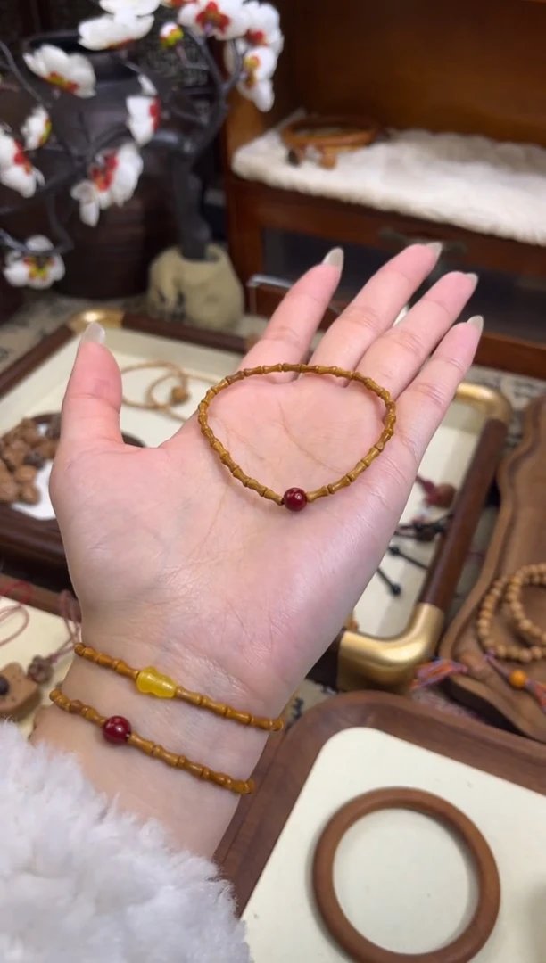 手串桃核【桃缘行】竹节「红色莎莎」桃木桃核辟、挡、驱、护 备注手围