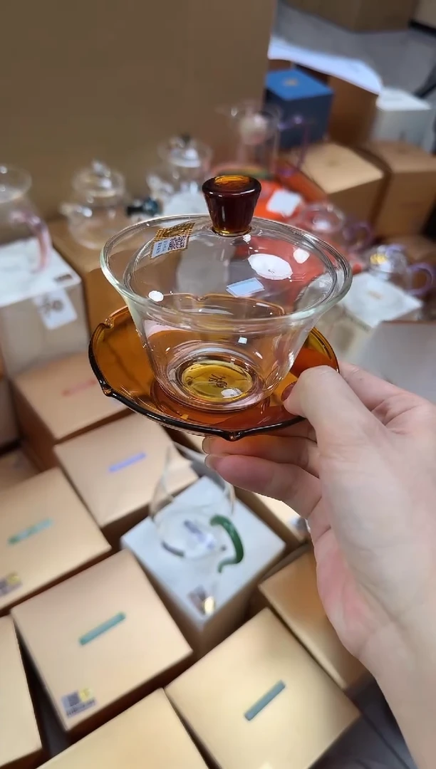 @@禾器晶彩荷叶盖碗琥珀色