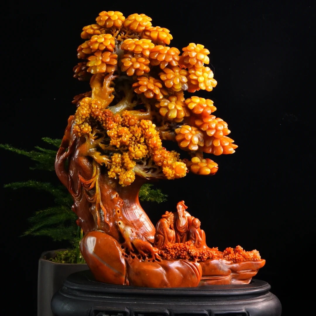 27寿山石三彩高山松下雅聚摆件1325.3克15.5x7.4x22cm