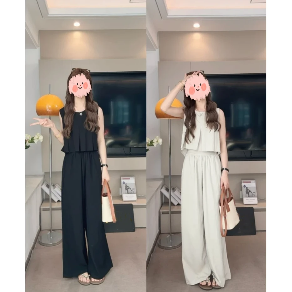 温柔风通勤慵懒时尚套装宽松显瘦阔腿裤气质休闲夏季新款两件套装