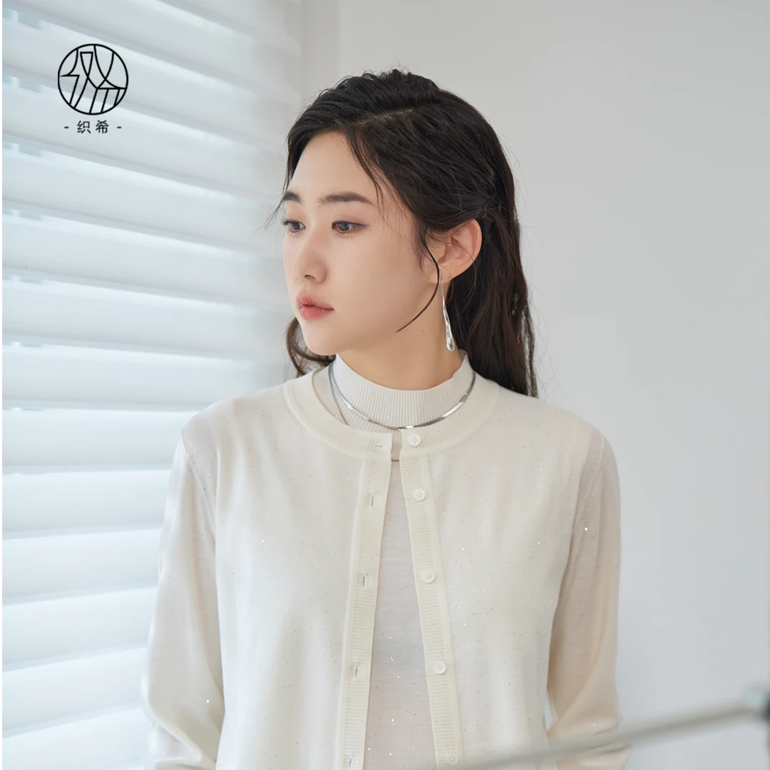 TESSITI织希｜春季新款简约经典珠片纱舒适针织开衫