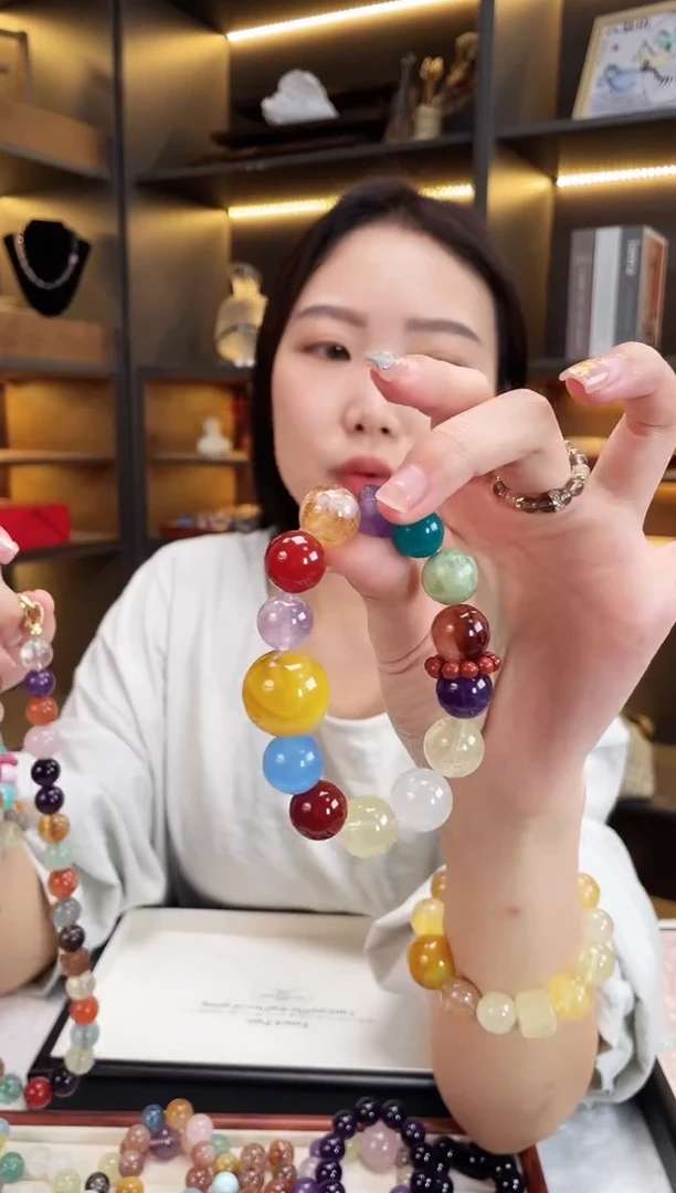 未镶嵌手链水晶黄纹玛瑙多宝手串