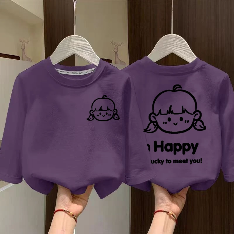 儿童春秋季新款长袖t恤男女童宝宝纯色插肩袖休闲内搭上衣T打底衫