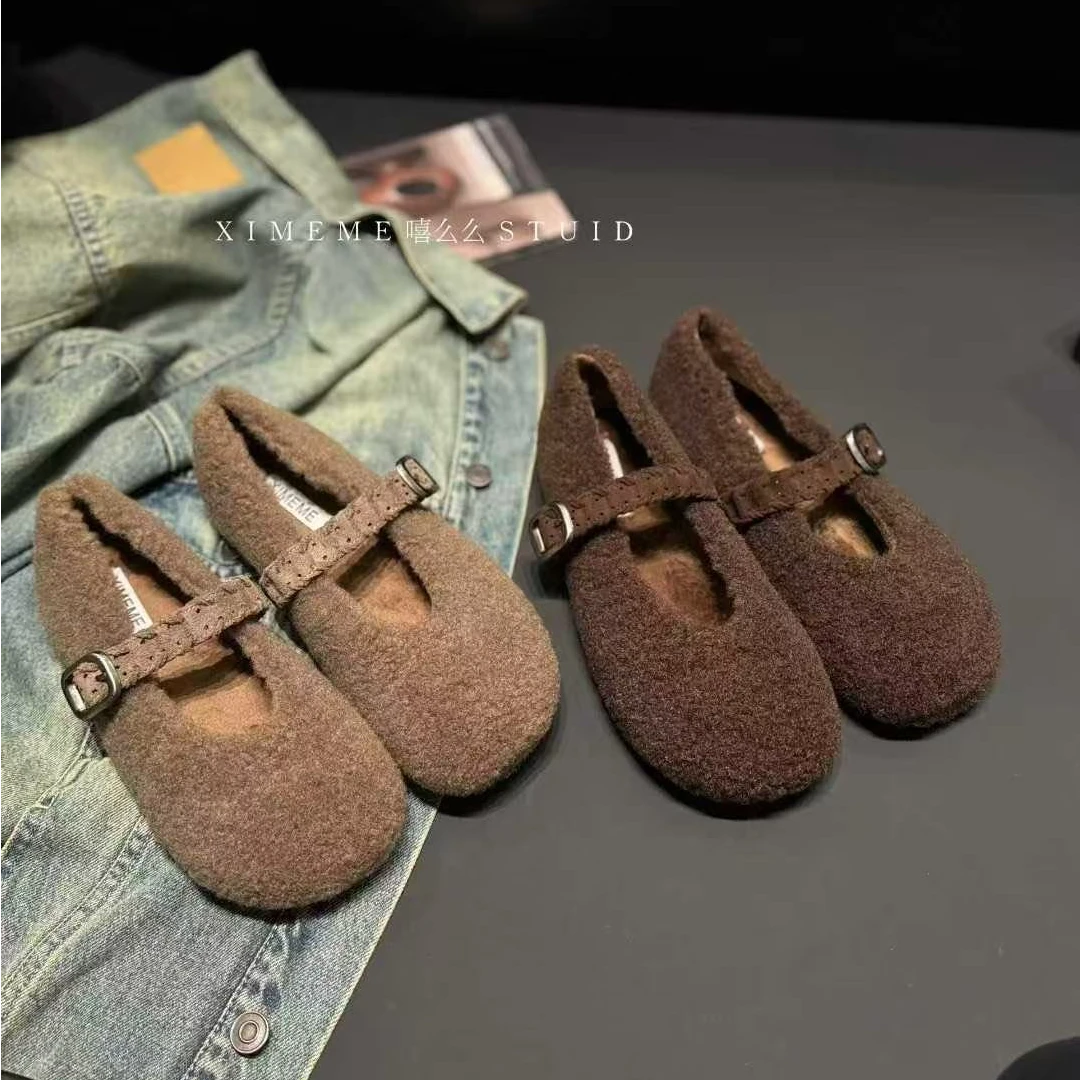 晚晚风毛毛鞋~一字扣带玛丽珍鞋8606-2/A1