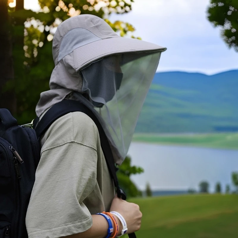 【拍一发三】网纱面罩防蚊虫遮阳帽子男夏季户外防紫外线钓鱼登山帽