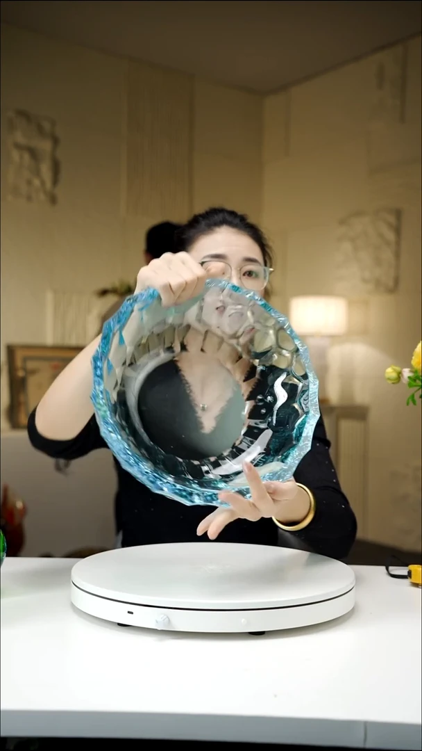 手工艺品琉璃爱宝石蓝凹面果盘