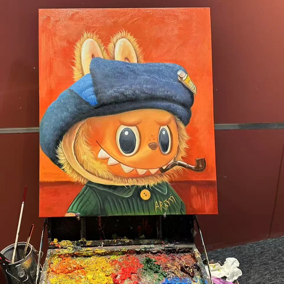 【纯手绘油画】创意拉布布labubu手绘油画玄关客厅餐厅卧室挂画