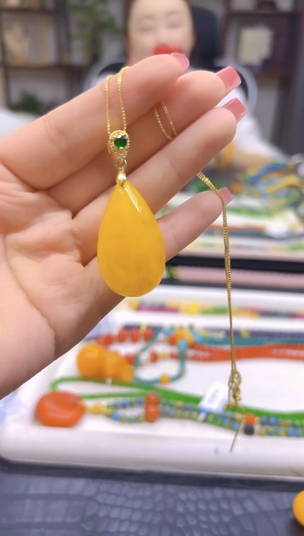 蜜蜡吊坠(赠链)银S925镀金镶嵌DIY款D04