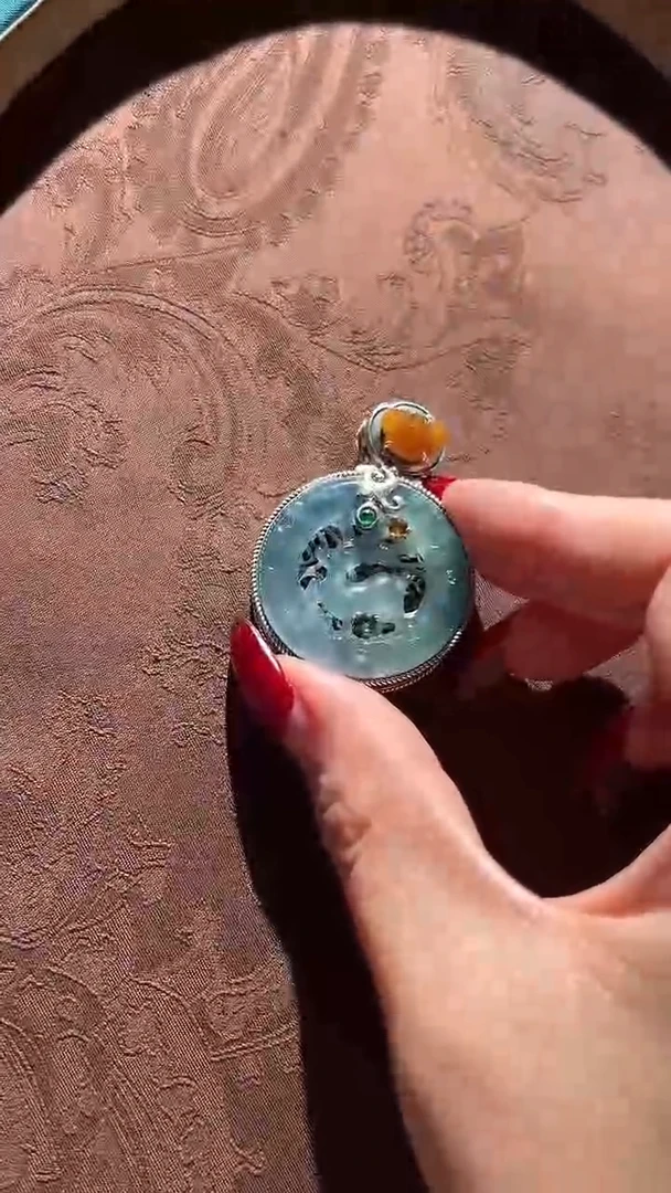 【闪购商品】翡翠吊坠(不含链)银S925镶嵌红翡绿翠 27号