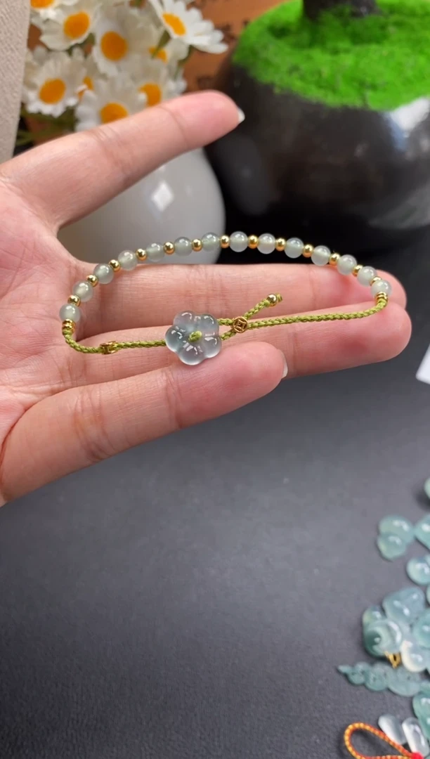 散珠翡翠花花手绳 手围14