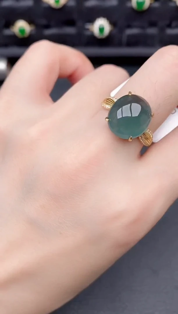 银S925镶嵌戒指翡翠天然a货翡翠109