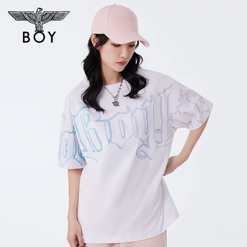 BOYLONDON春夏新品男女同款短袖大LOGO炫彩设计感街头T恤N01038