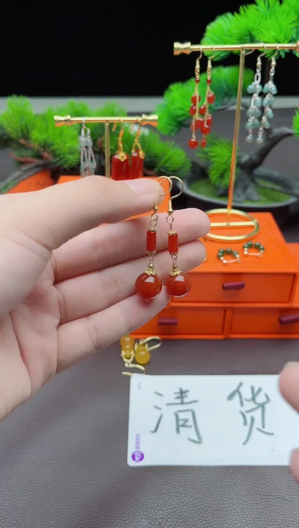 玛瑙/玉髓耳饰银S925镶嵌723