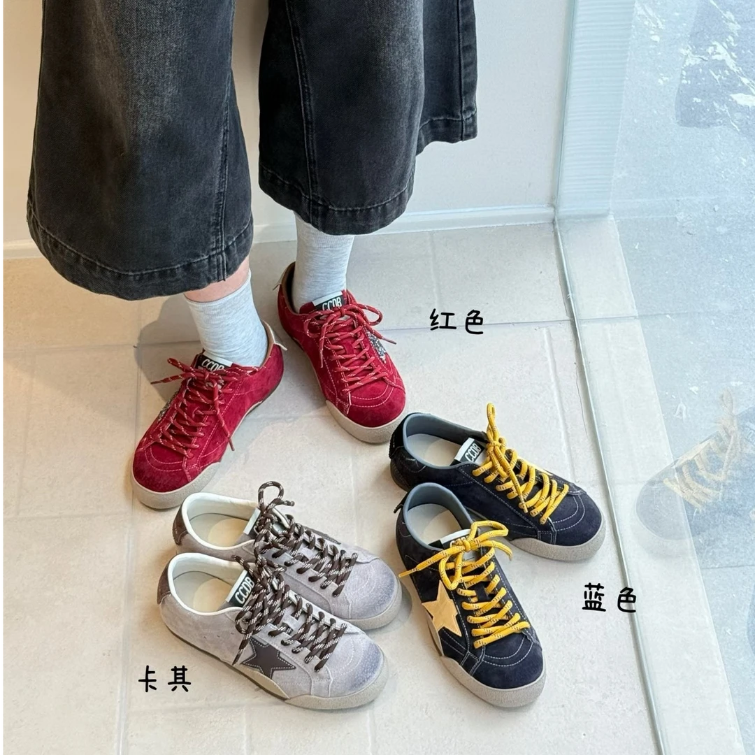 真皮~3cm星星休闲鞋2025新运动休闲鞋浅口擦色复古百搭女鞋