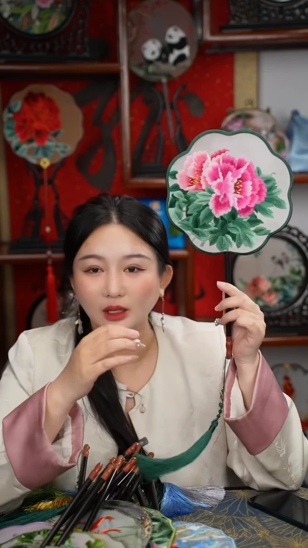 刺绣团扇 绣花双面非遗