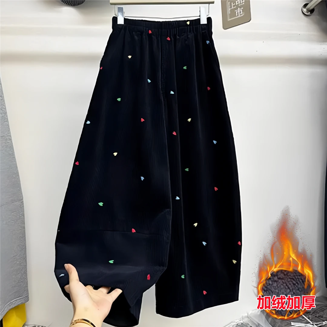 女童加绒裤子冬季新款洋气儿童加厚一体绒阔腿裤中大童百搭直筒裤