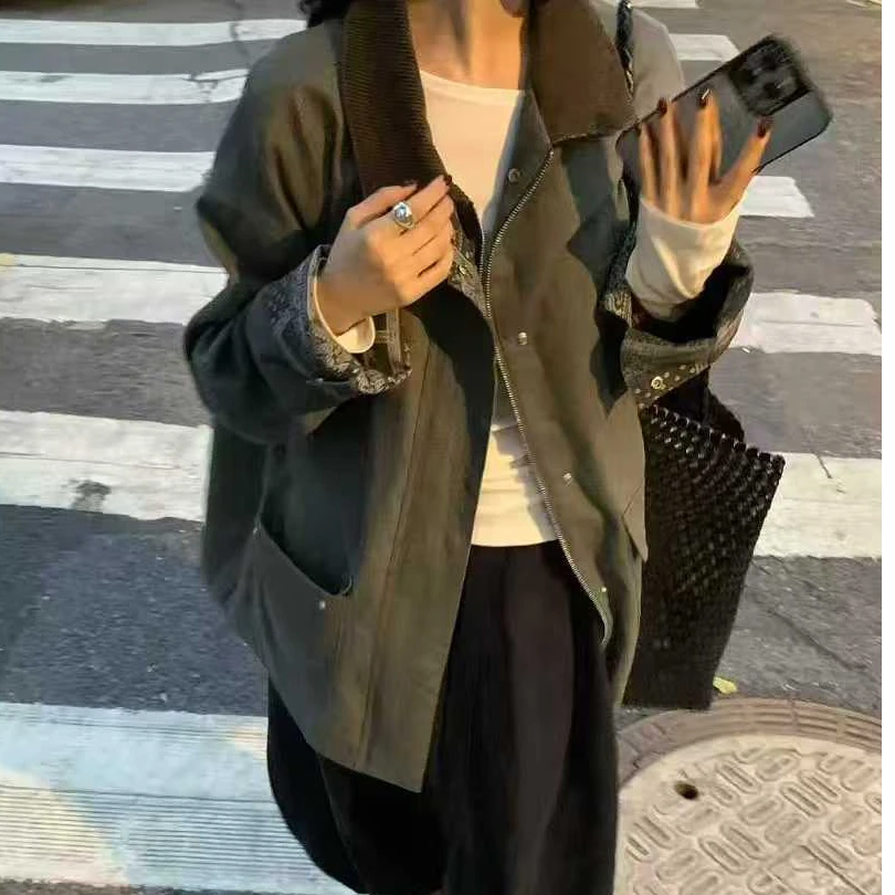 25029冷调时刻！巴恩风工装撞色外套