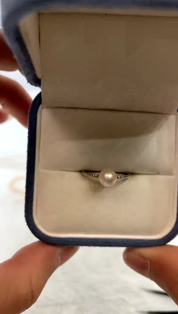 银S925镶嵌戒指海水珍珠6-7