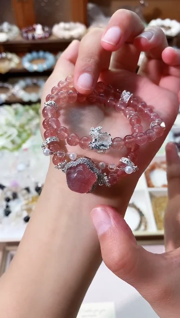 【闪购商品】水晶手串未镶嵌草莓晶双圈手串