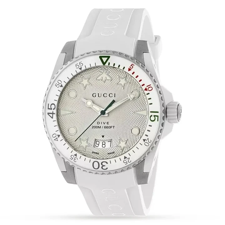 【全球购】GUCCI古驰/ Dive系列清爽夏季白色夜光手表40mm-YA136337