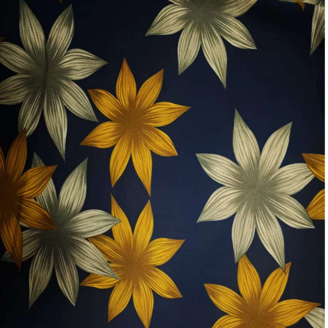 棉绸藏青八角花面料（不支持七天无理由退换）