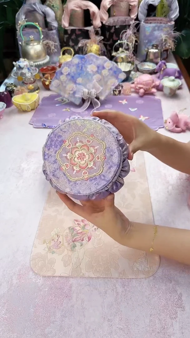 13紫色宝相花 收纳盒 带链条