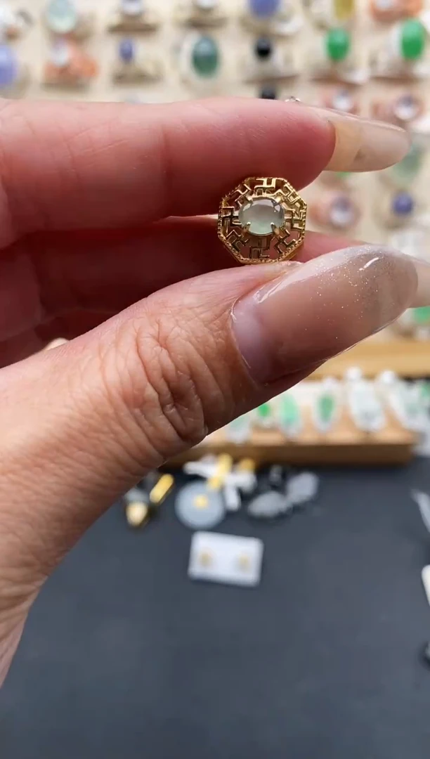 银S925镶嵌戒指翡翠缅甸天然A货翡翠22  5-3