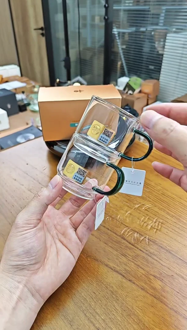 高硼硅玻璃手柄款禾器逸杯墨绿色粉金标