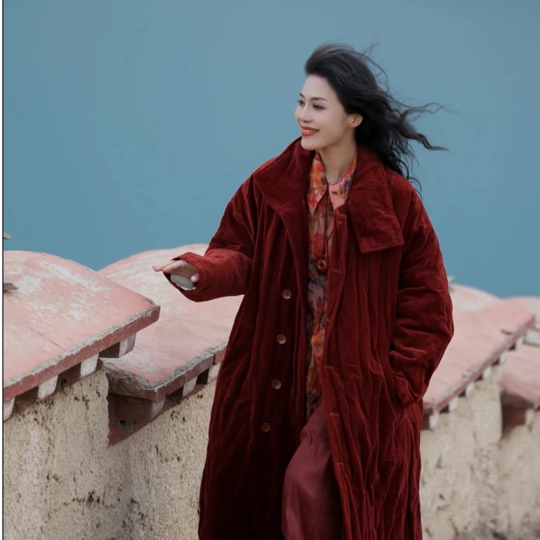 SB3230490836素白棉衣冬款大衣加绒保暖女士中长款加厚宽松