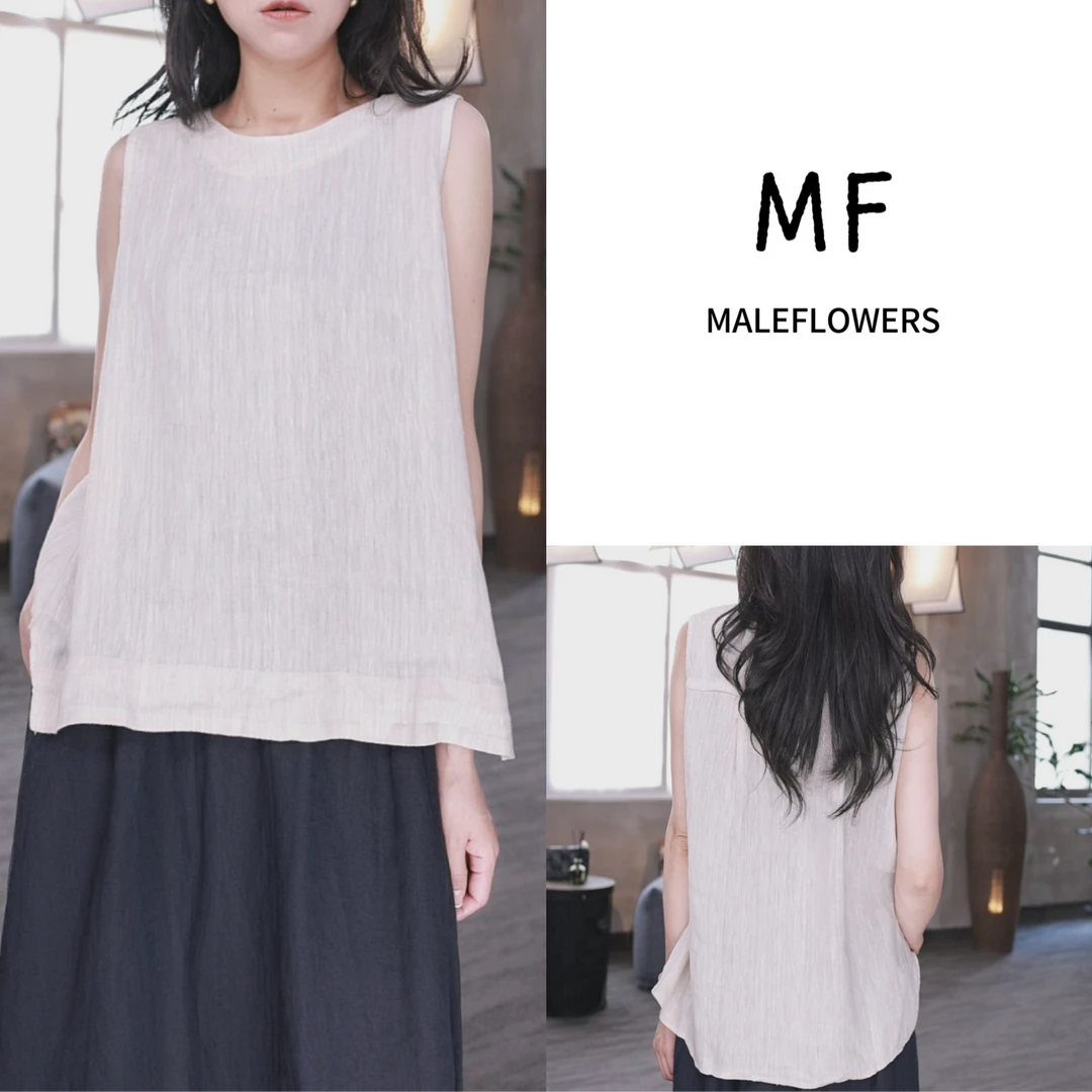 东倪MF 亚麻复古文艺女装宽松小背心无袖宽松上衣 85B22271-1