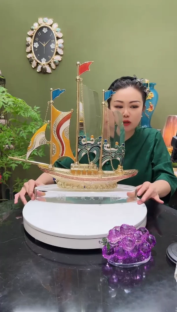 人造水晶珐琅彩一帆风顺 大号