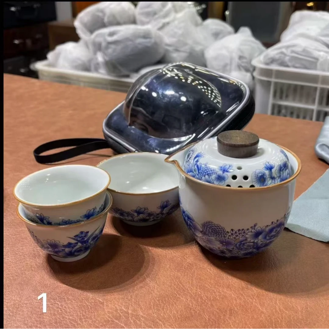 月白汝窑青花旅行套装1513陶瓷手工主人杯