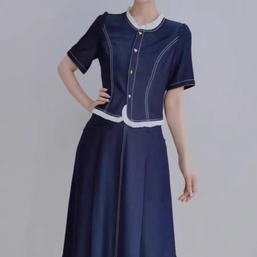 夏季新款休闲气质短袖牛仔女收腰显瘦高级感套裙ET025/K7AB