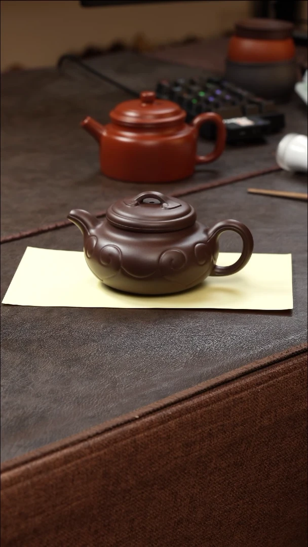 茶壶紫砂壶·24老紫泥仿古如意220cc