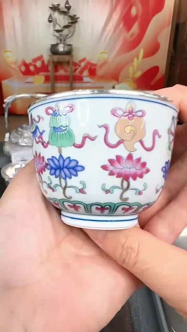 足银999精工手工八宝手绘主人杯