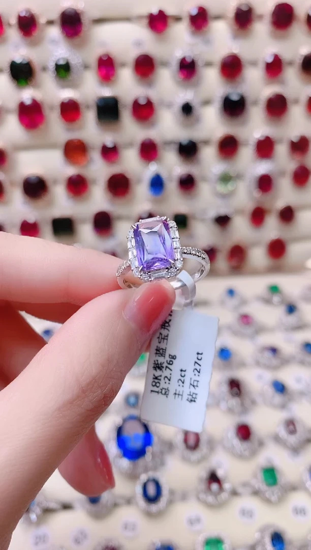 18K金戒指彩色蓝宝石18K金镶嵌1