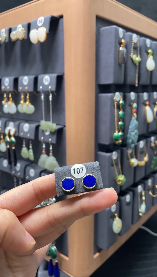 【闪购商品】青金石耳饰银S925镶嵌00107