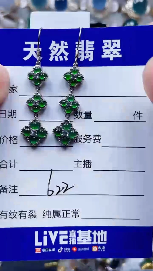 银S925镶嵌翡翠耳饰622