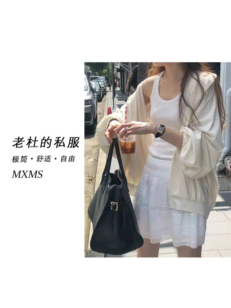 （麦欢尼）612469-春秋百搭极简新款纯色拉链宽松连帽休闲外套百搭
