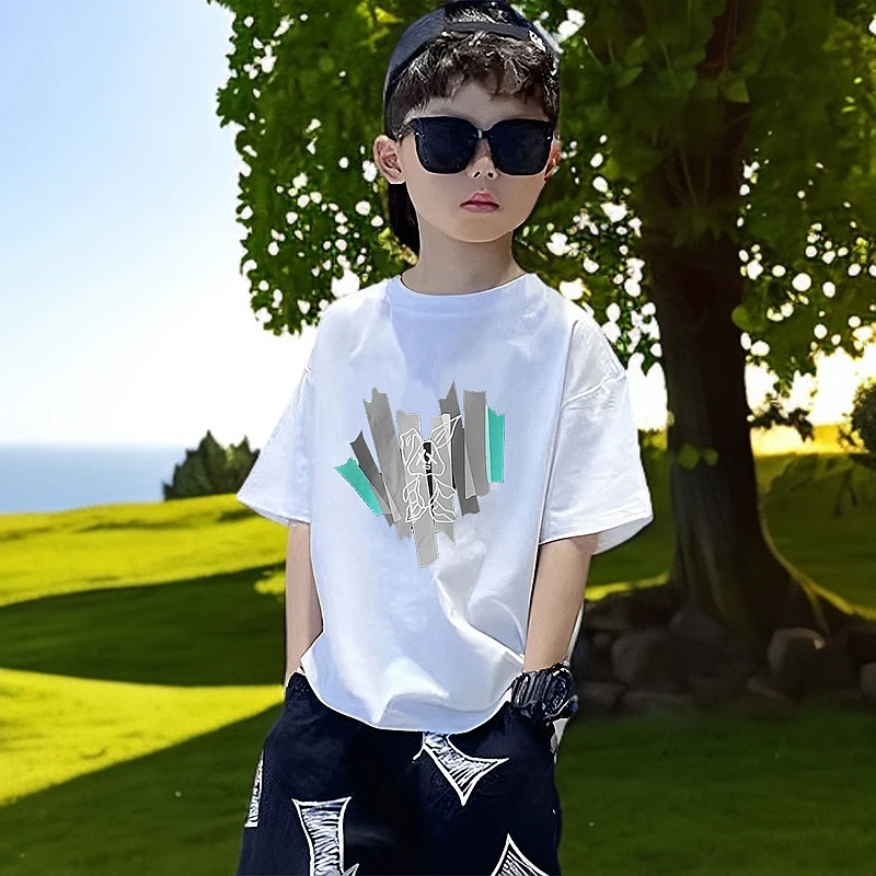 男童夏季t恤男孩衣服夏装儿童装短袖纯棉中大童宽松洋气休闲上衣