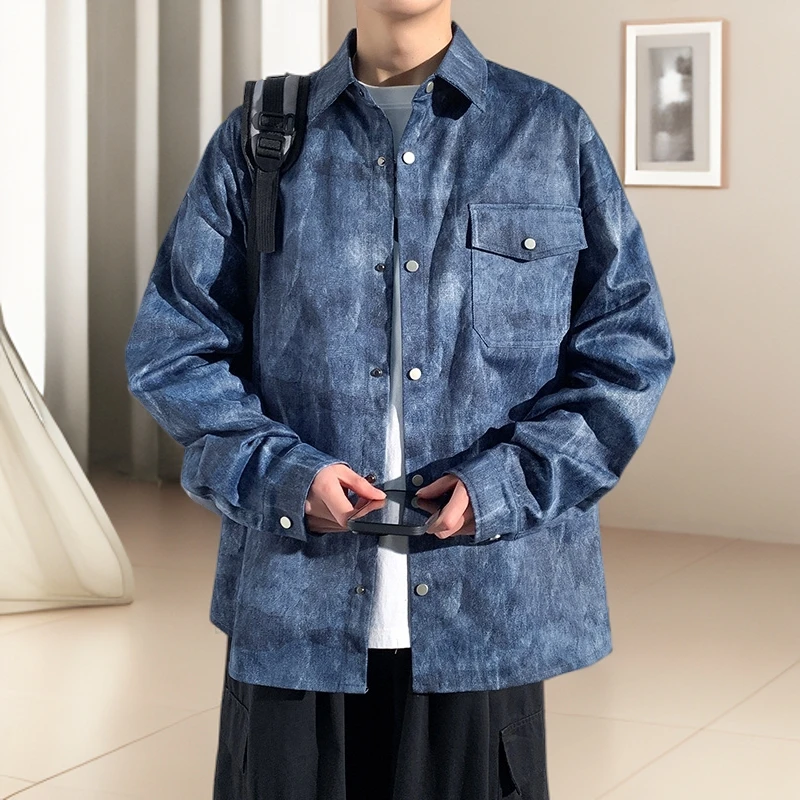 扎染长袖衬衣男士新款痞帅高级感休闲衬衫春秋外套宽松潮流港风