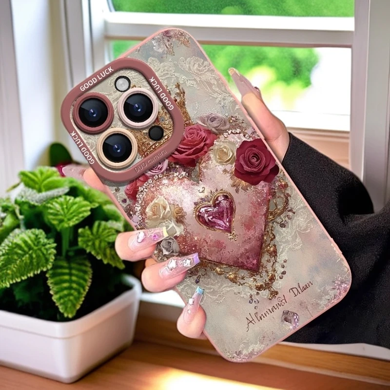 皇冠钻心玫瑰适用苹果16promax手机壳女神超火ins风气质防摔软壳